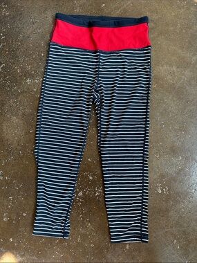 Mono B Navy and White Striped Leggings with Red Waistband